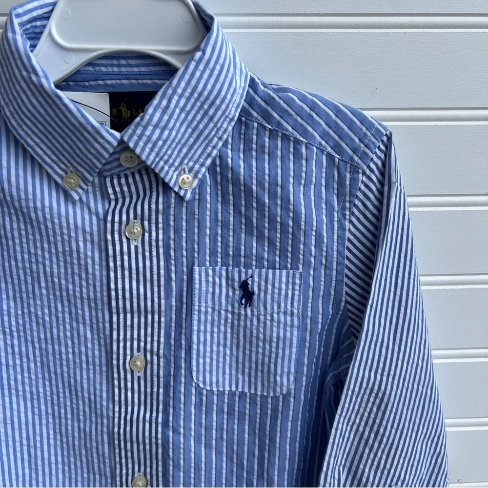 NWT Polo Ralph Lauren Boys Long Sleeve Seersucker Button Down Sz 3T
